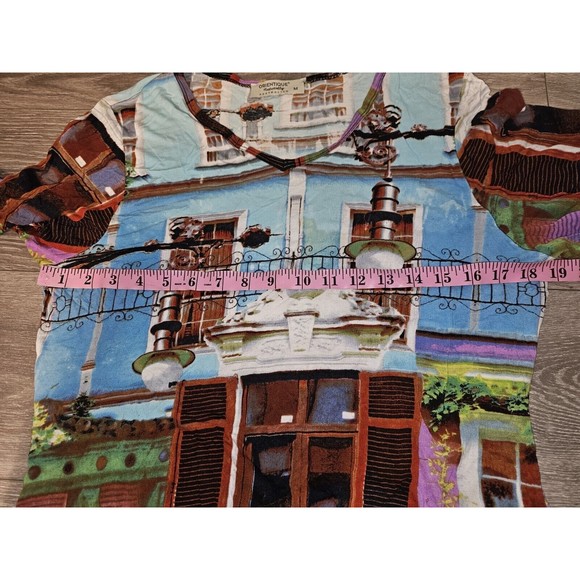 Orientique Naturally Art Deco Tunic Blouse Shirt Top Popover Scenery Womens M - Picture 8 of 12